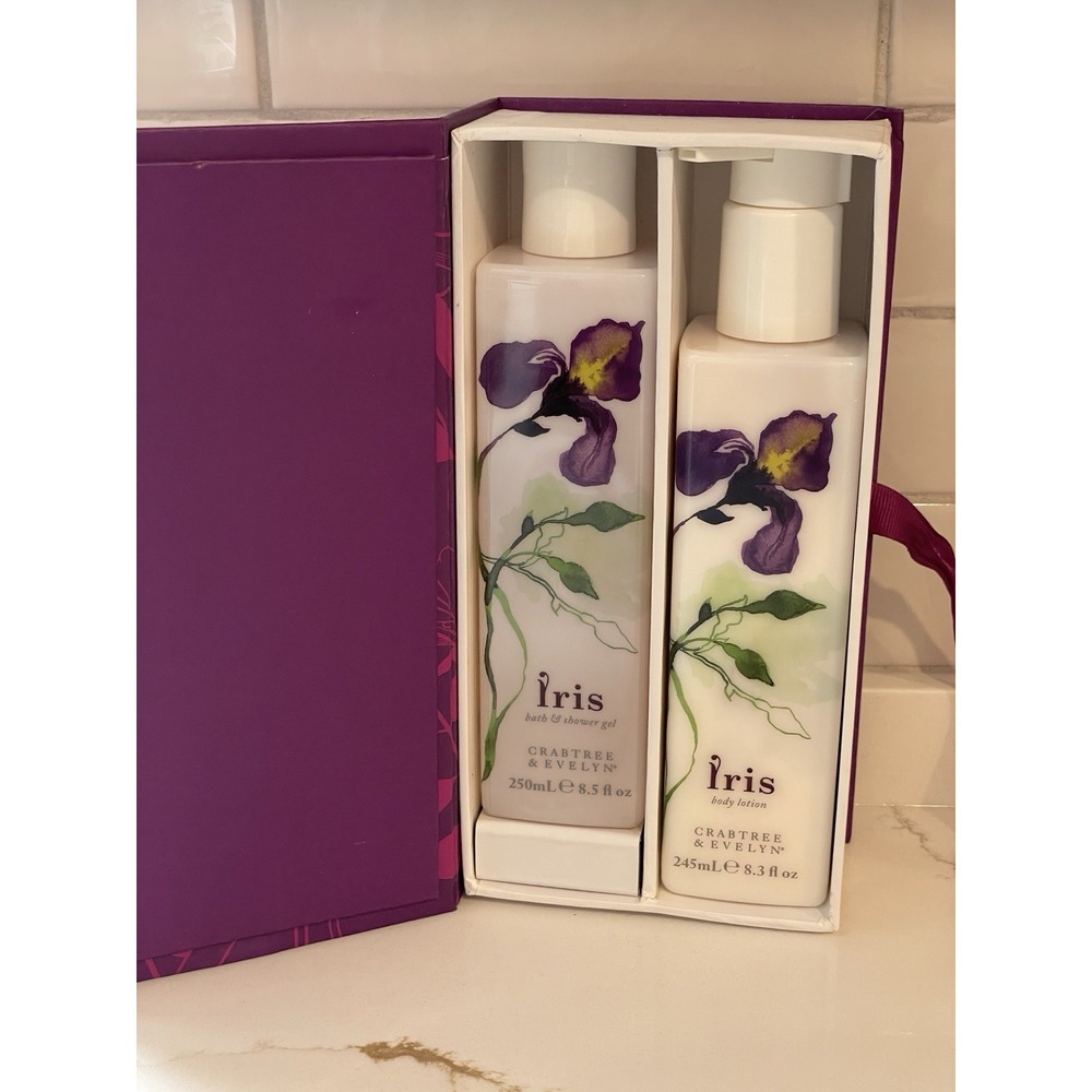Crabtree & Evelyn Iris Fragrance Scent Bath Shower Gel Body Lotion Gift Set Box